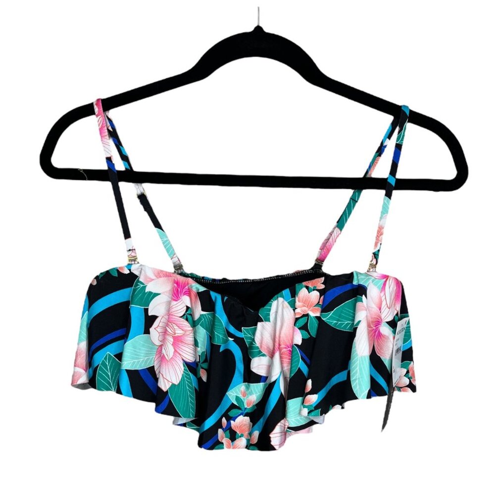 La Blanca Womens Floral NightFall Ruffle Bandeau Bikini Top Size 8